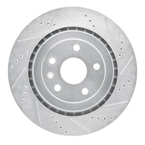 Cadillac ATS Brake Rotor (1) - Rear Right - R1 Concepts - Drilled & Slotted - Silver - `16-`24